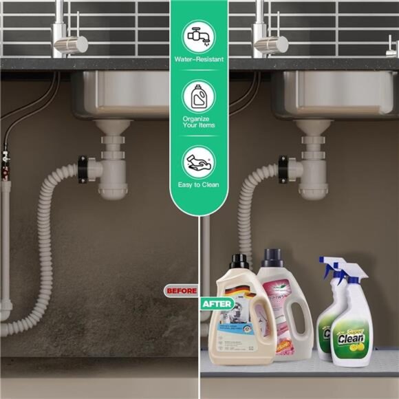 TRZZ Silicone Waterproof Under Sink Mat 34" x 22", Drip Tray and Cabinet Liner - Picture 4 of 7